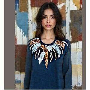 Vintage Donagain Sequin Silk Sweater M Long Sleeve Rabbit Hair Blingy Sparkle